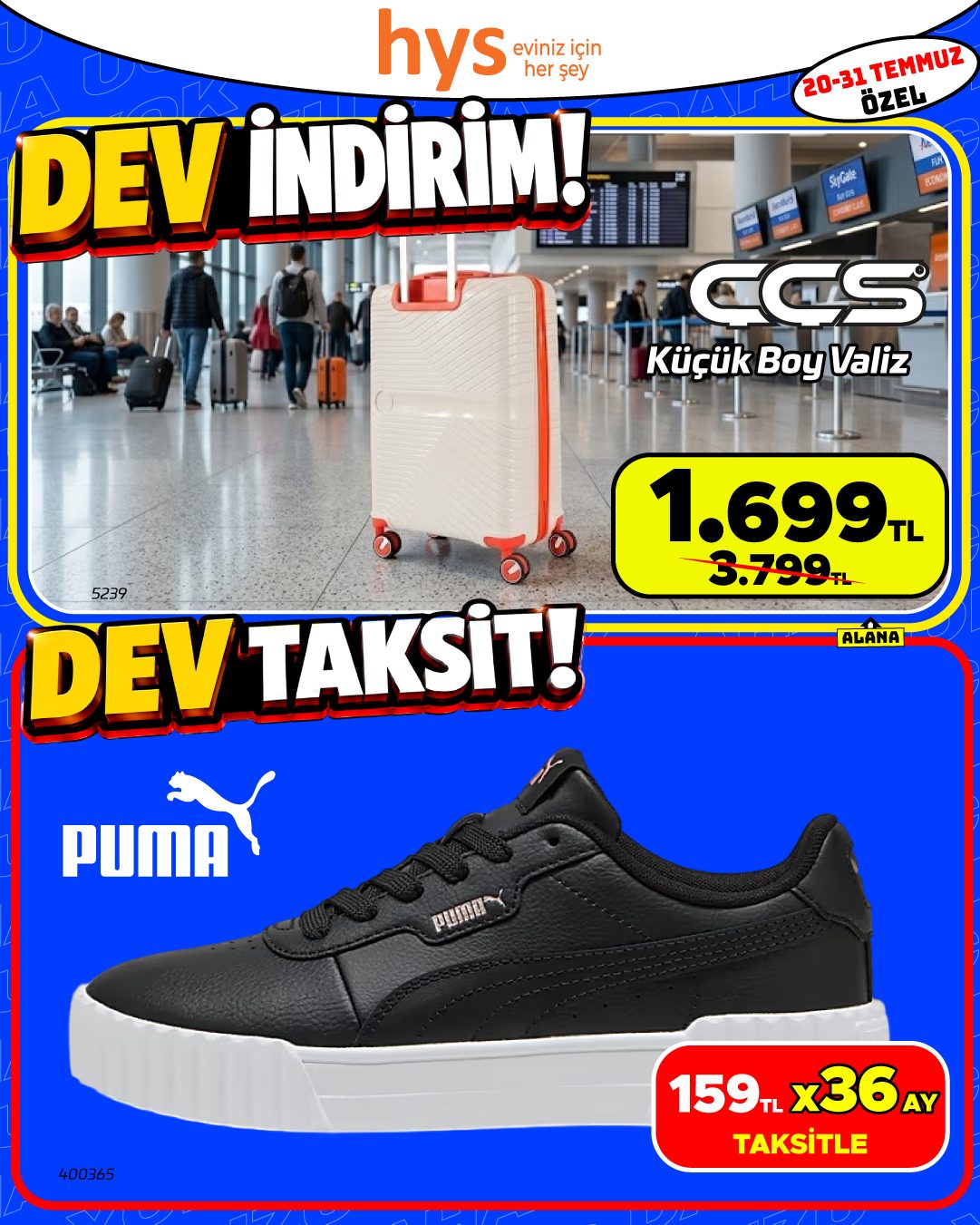 CCS Küçük Boy Valiz ve Puma Siyah Spor Ayakkabı