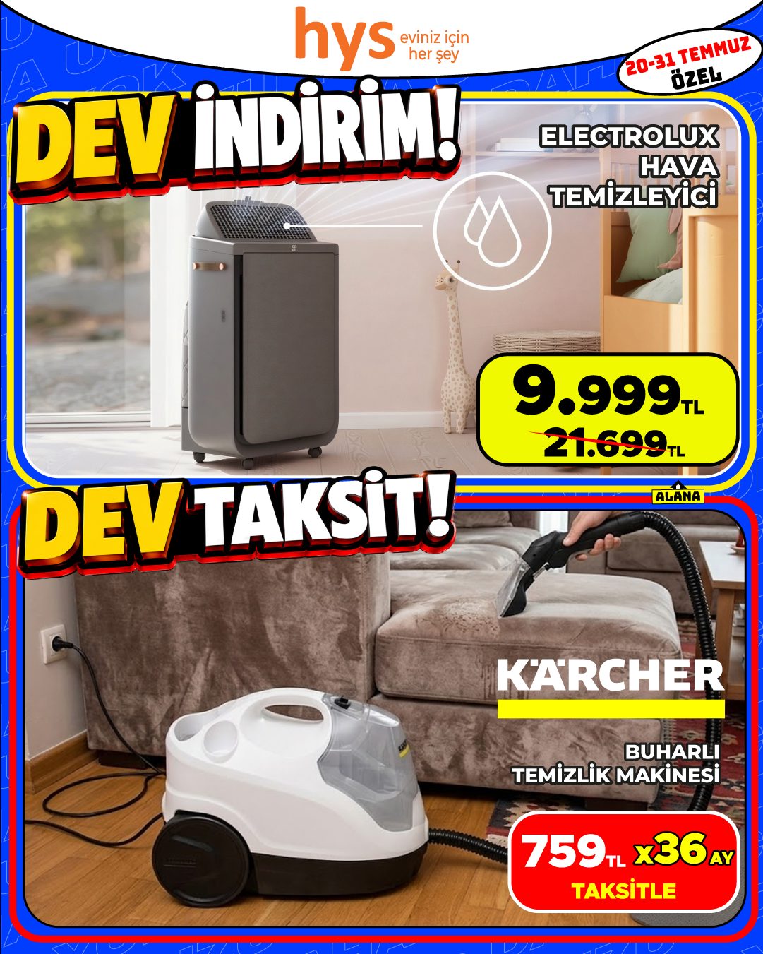 Electrolux Hava Temizleyici ve Karcher Buharlı Temizlik Makinesi