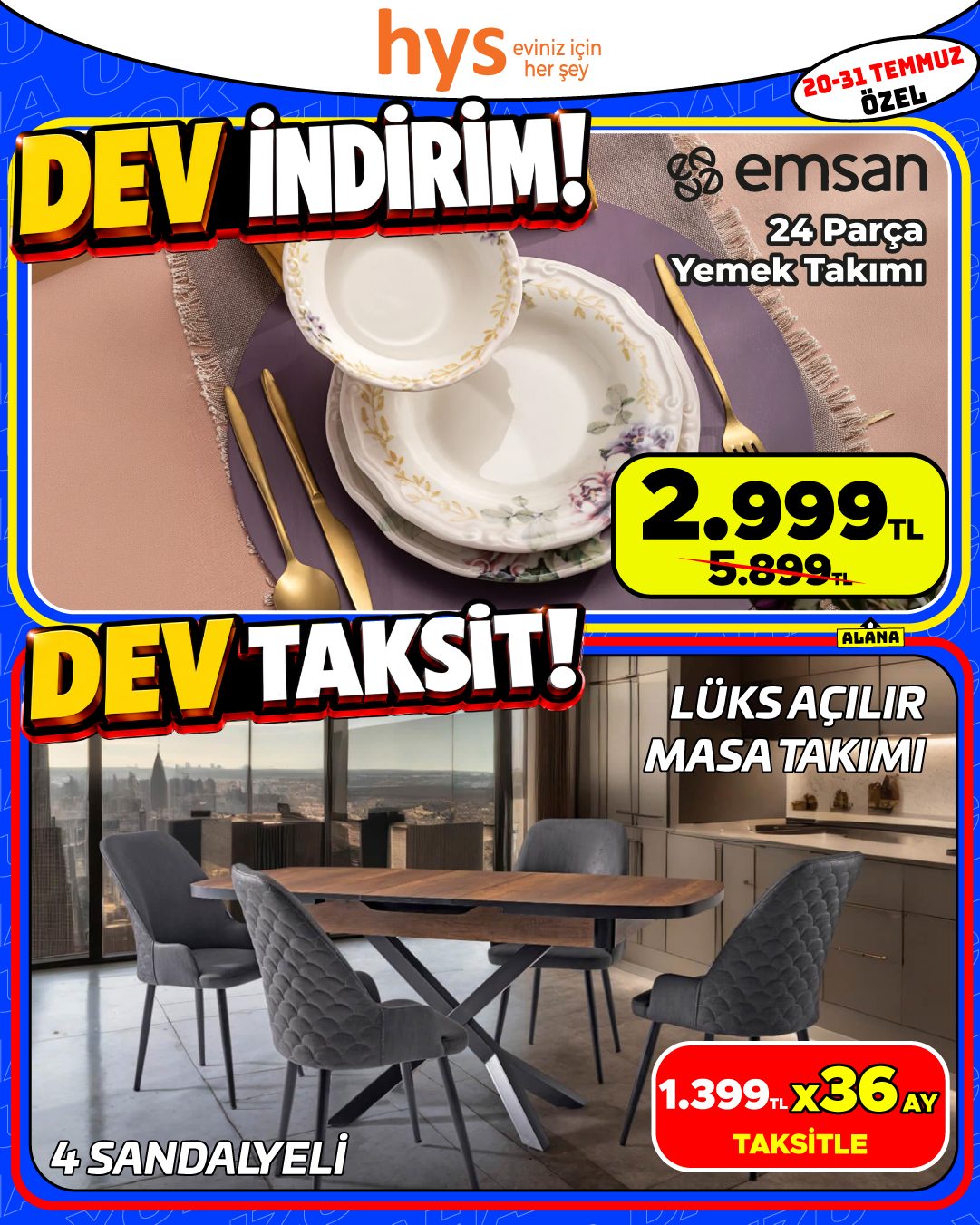 Emsan 24 Parça Yemek Takımı ve Lüks Açılır Masa Takımı Ürün ana görseli