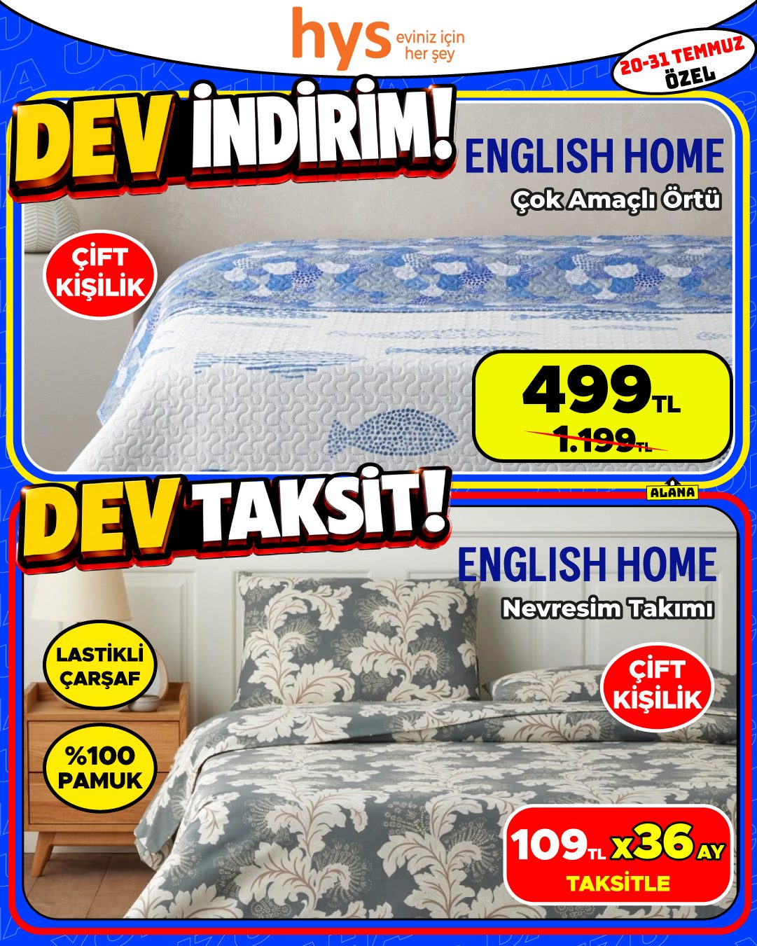 English Home Çok Amaçlı Örtü ve English Home Nevresim Takımı