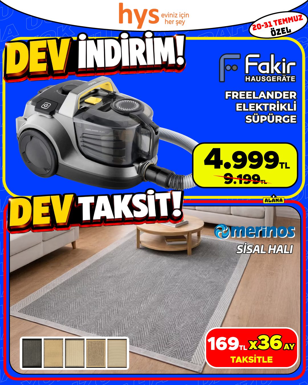 Fakir Freelander Elektrikli Süpürge ve Merinos Sisal Halı Ürün ana görseli