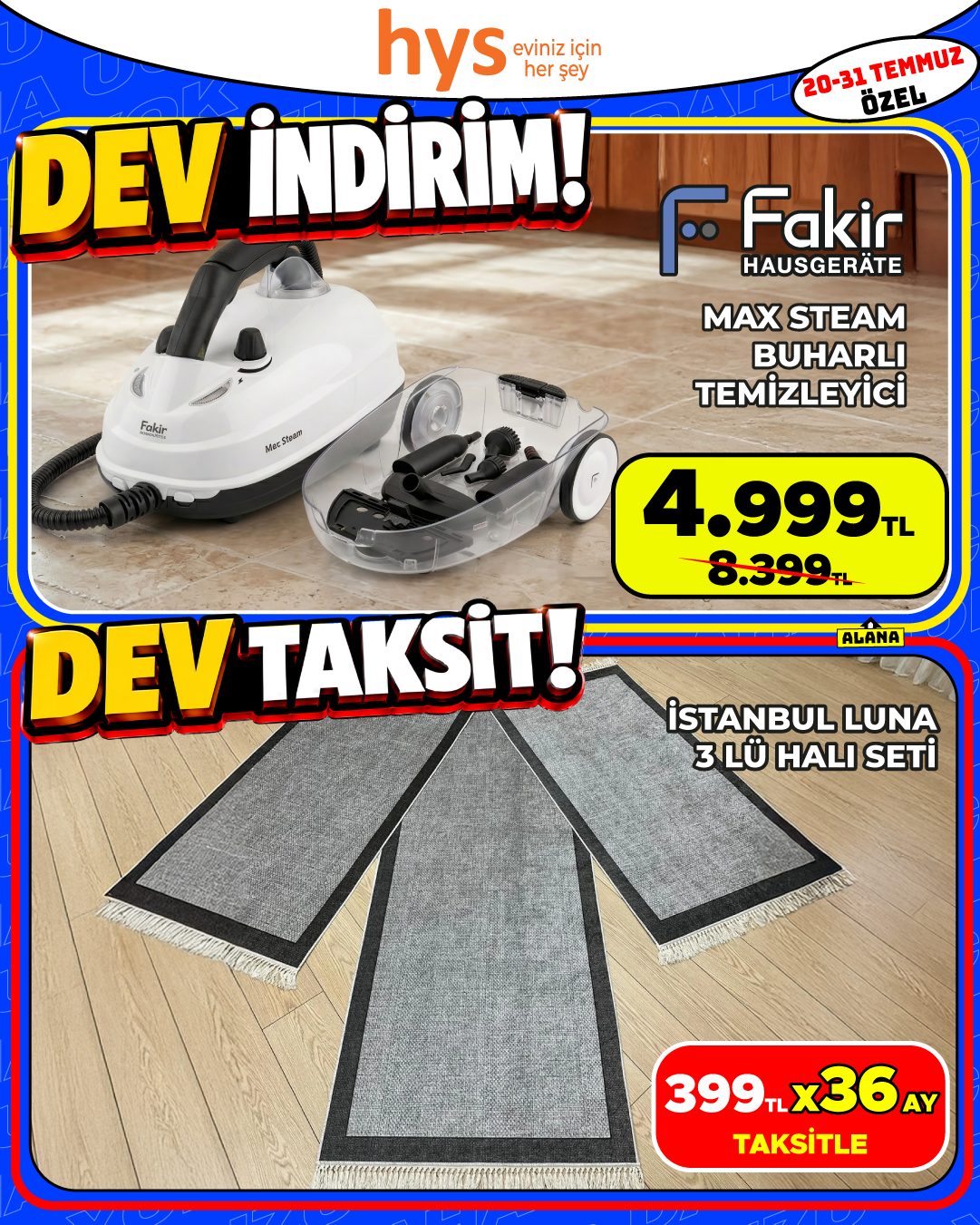 Fakir Maxsteam Buharlı Temizleyici ve İstanbulluna 3'lü Halı Seti Ürün ana görseli