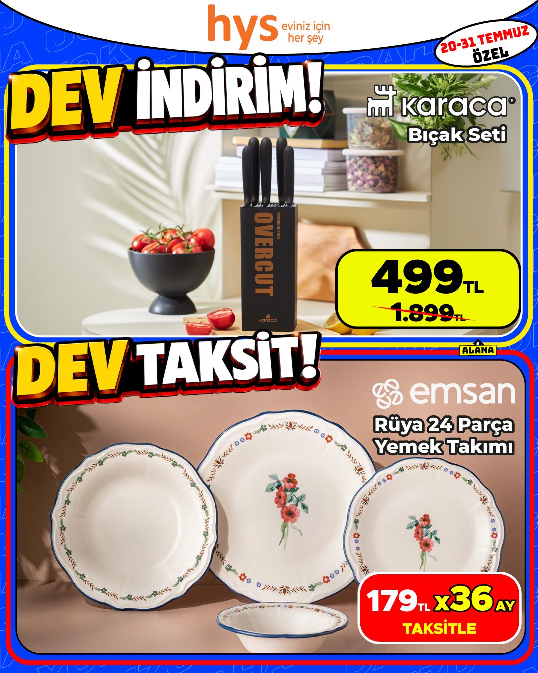 Karaca Bıçak Seti ve Emsan Rüya 23 Parça Yemek Takımı Ürün ana görseli