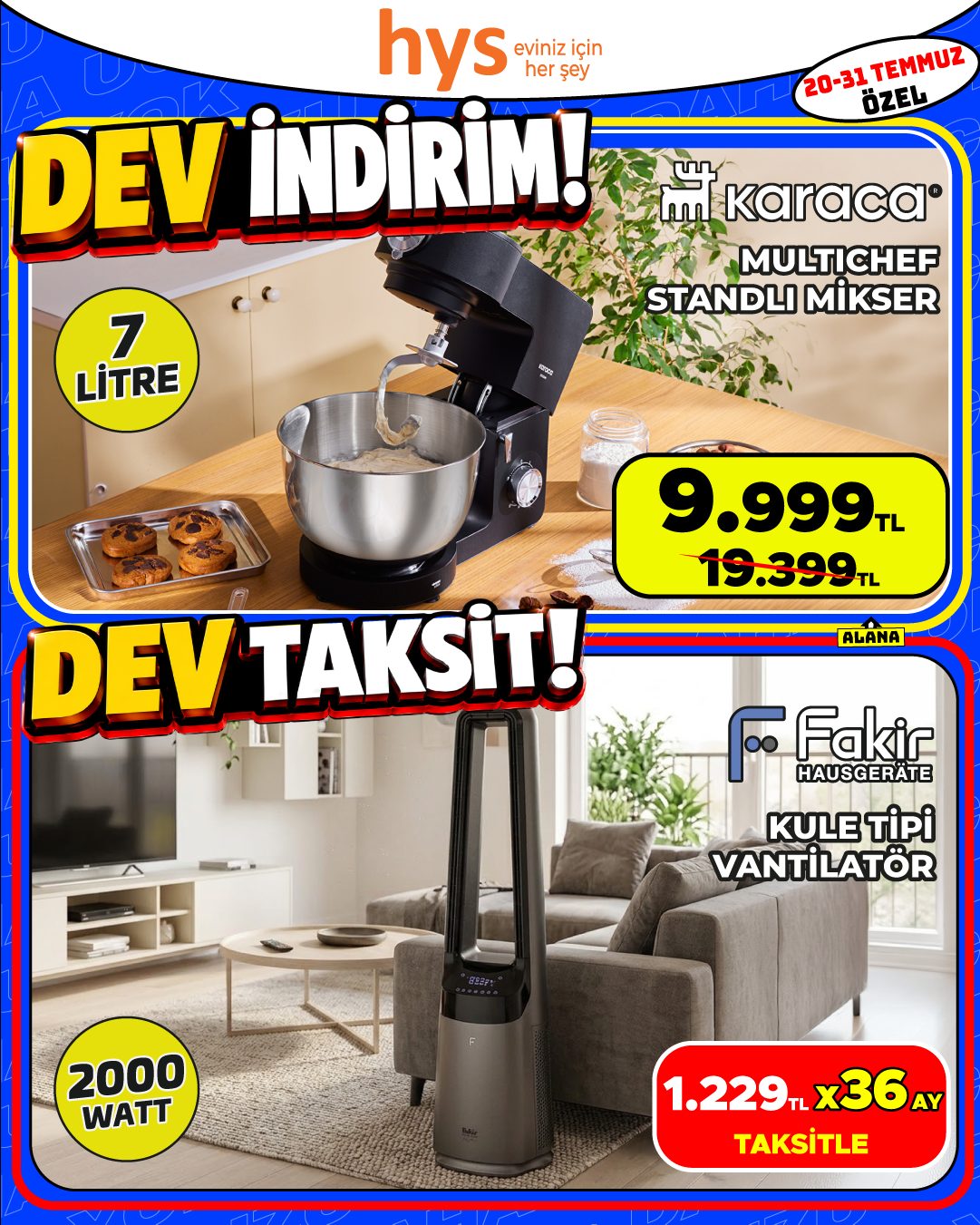 Karaca Multichef Stand Mikser ve Fakir Kule Tipi Vantilatör