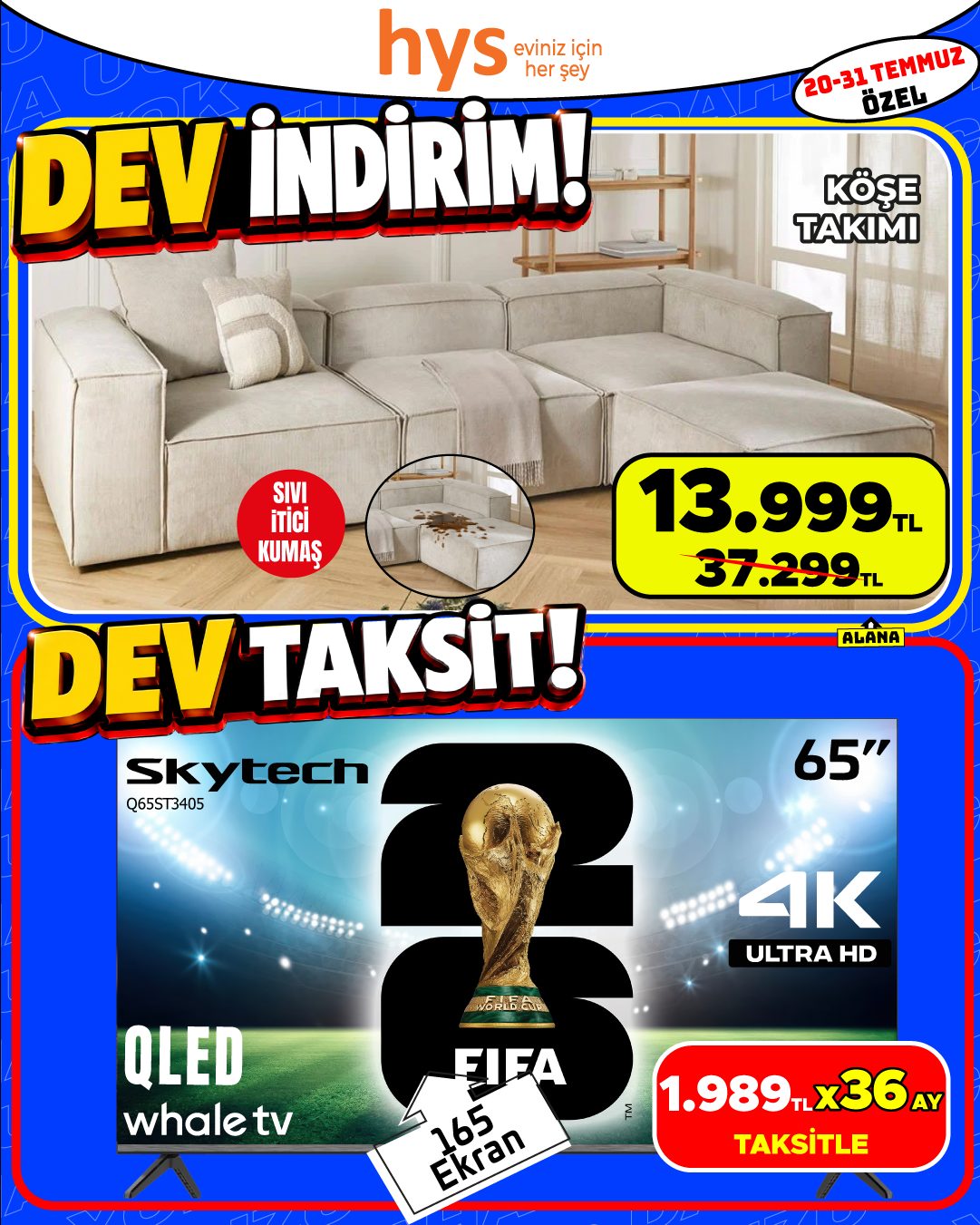 Köşe Takımı ve Skytech 65 İnç QLED TV Ürün ana görseli