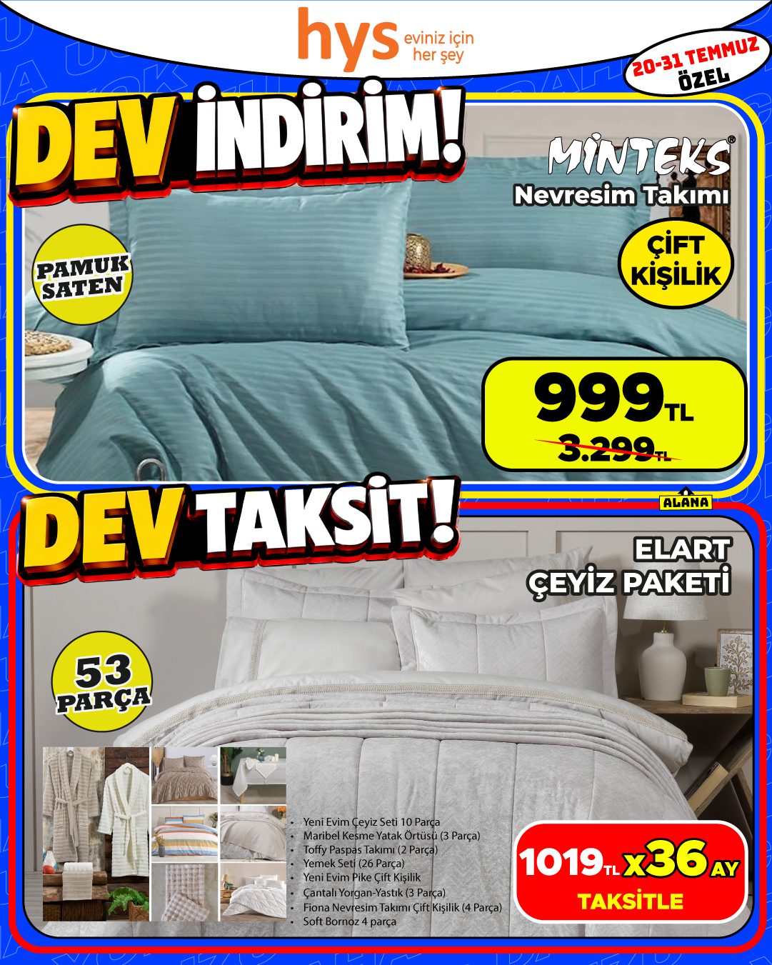 Minteks Nevresim Takımı ve Elart Çeyiz Paketi