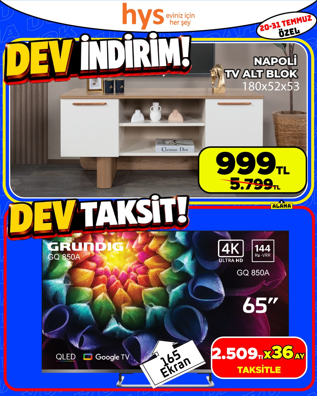 Napoli TV Alt Blok ve Grundig 65 İnç Google TV Ürün ana görseli