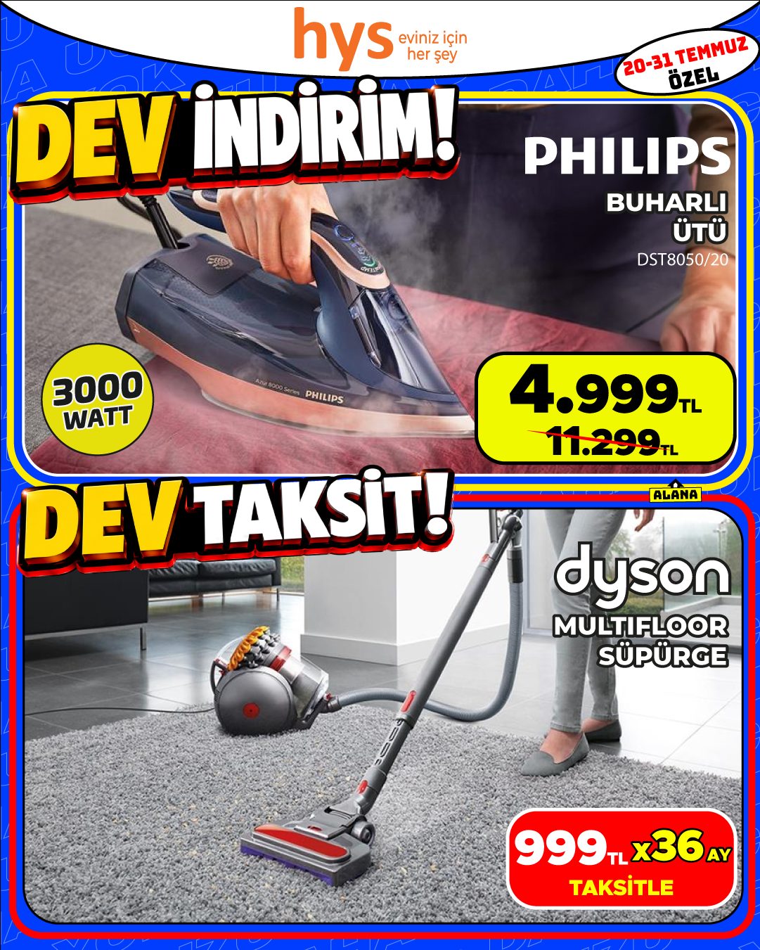 Philips Buharlı Ütü ve Dyson Multifloor Süpürge