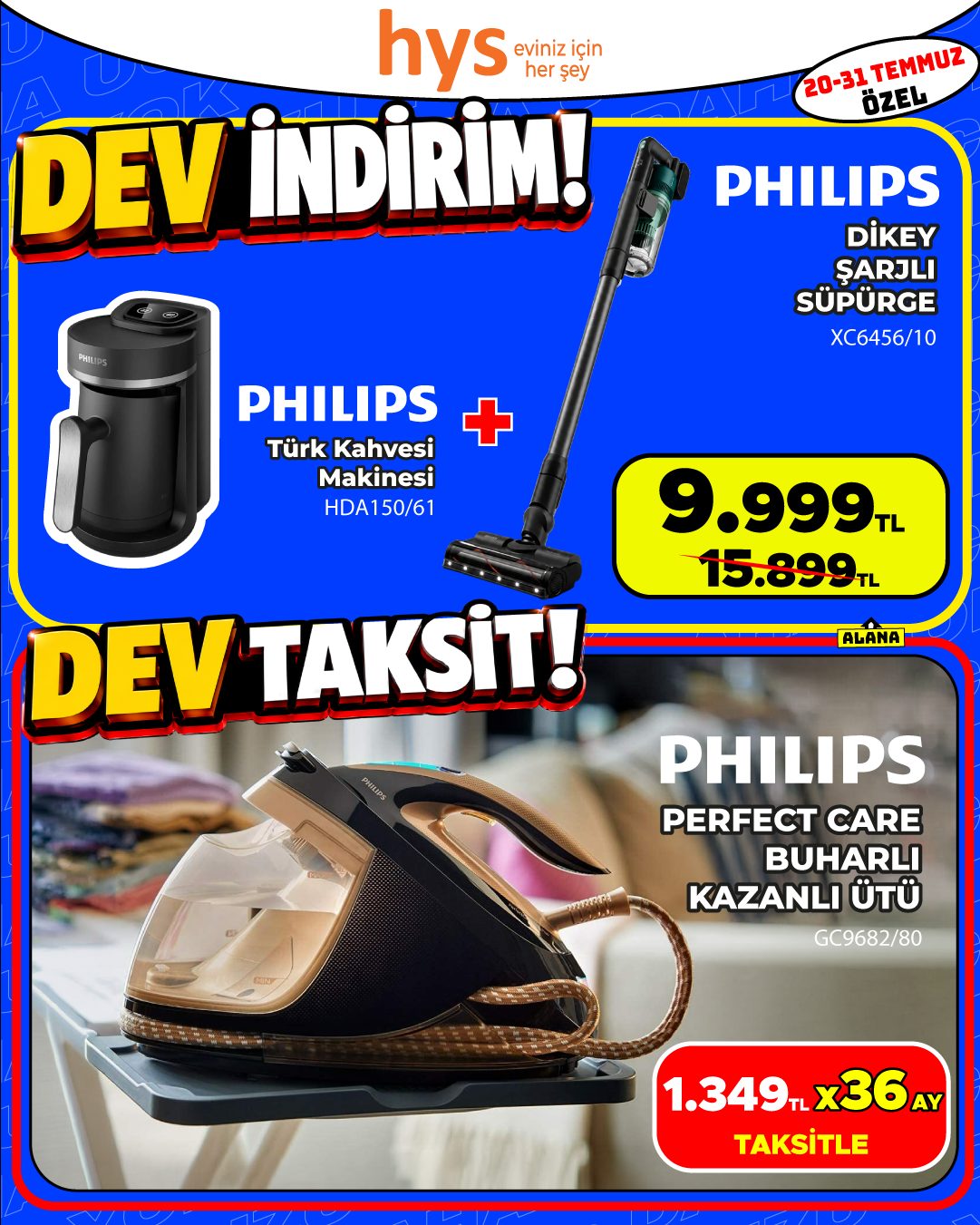 Philips Dikey Şarjlı Süpürge ve Philips Perfectcare Buhar Kazanlı Ütü Ürün ana görseli