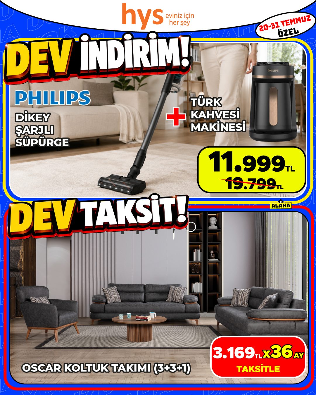 Philips Dikey Şarjlı Süpürge, Türk Kahvesi Makinesi ve Oscar Koltuk Takımı 3+3+1 Ürün ana görseli