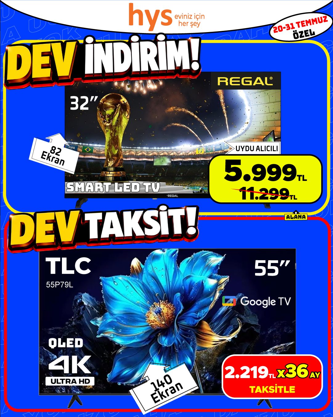 Regal 32 İnç Led TV ve TCL 55 İnç Google TV Ürün ana görseli