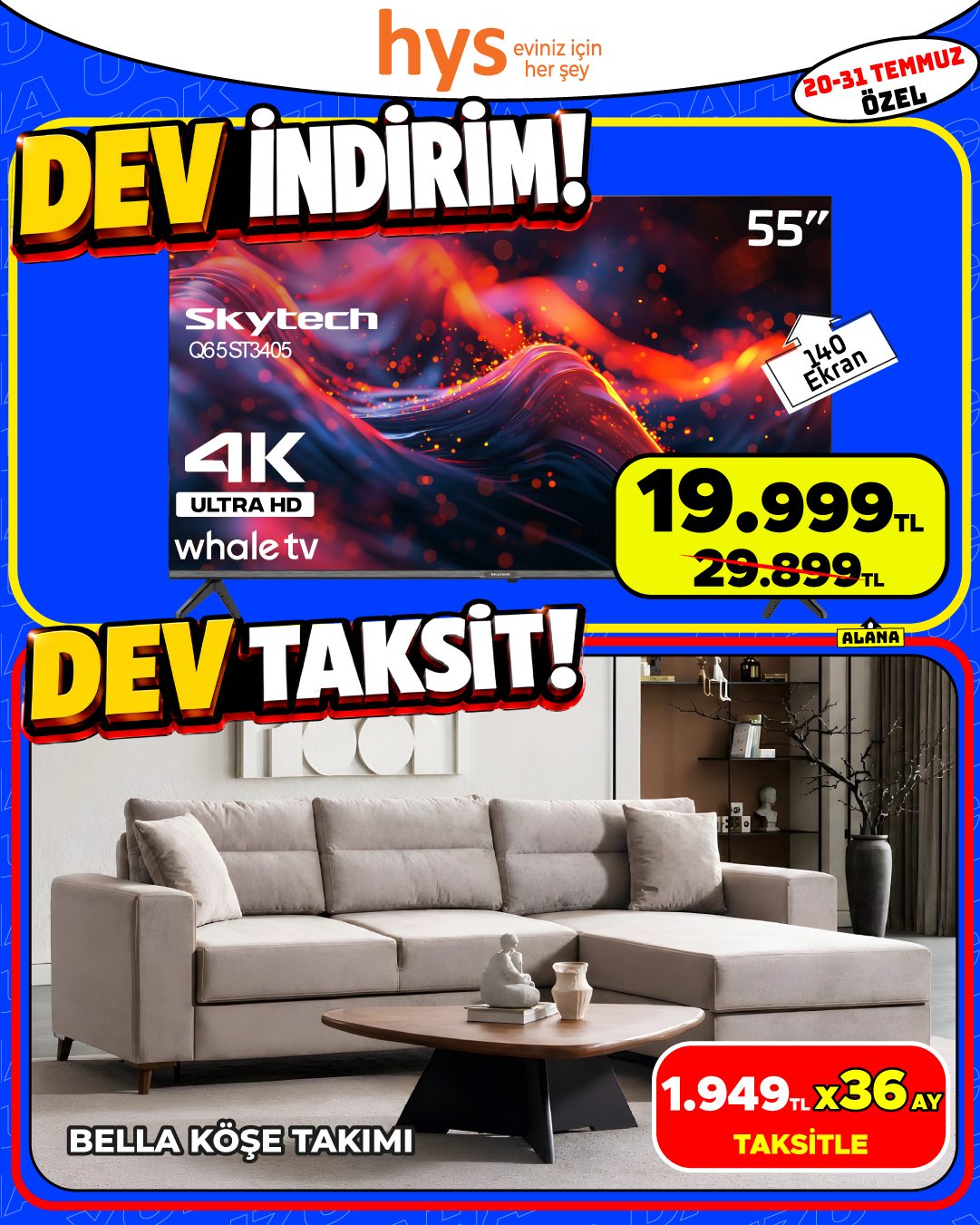 Skytech 55 İnç TV ve Bella Köşe Takımı