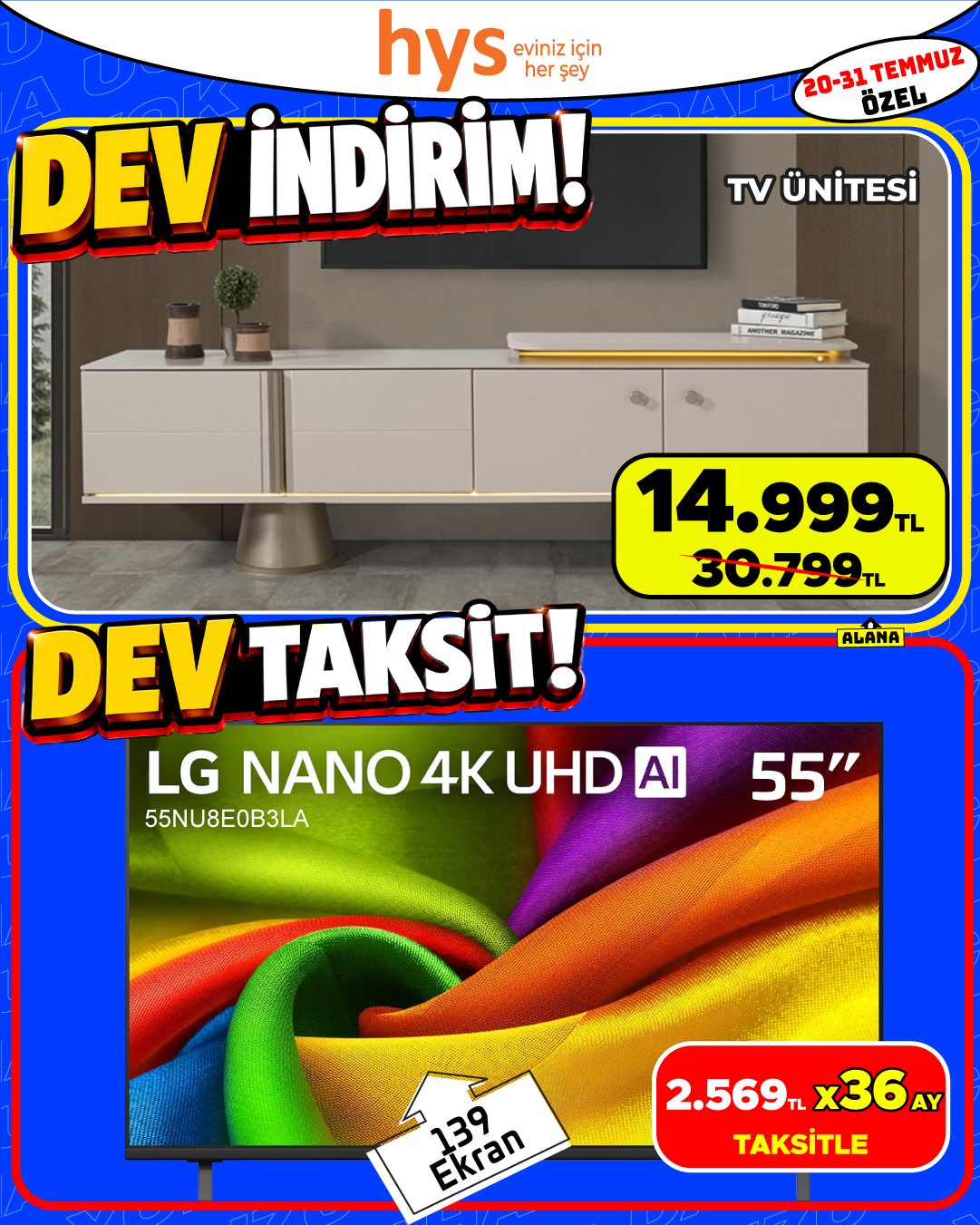 TV Ünitesi ve LG 55 İnç Nano UHD TV Ürün ana görseli