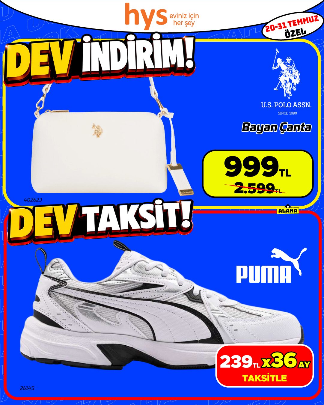 U.S. Polo Bayan Çantası ve Puma Beyaz Spor Ayakkabı