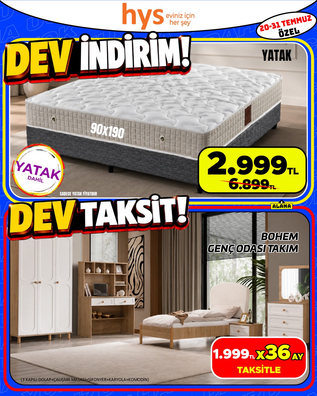 Yatak ve Bohem Genç Odası Takımı Ürün ana görseli