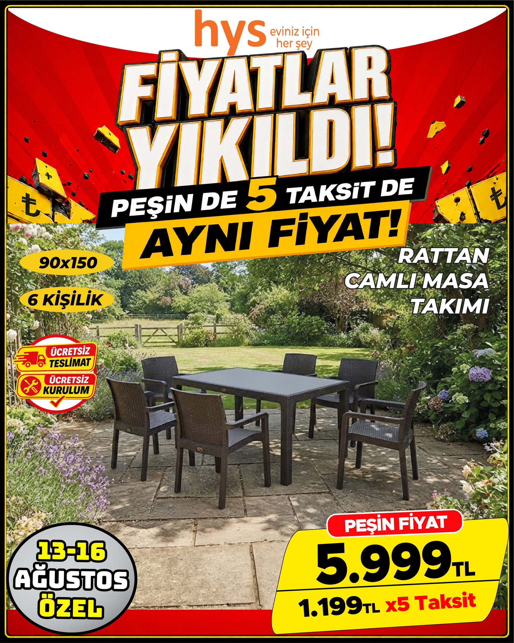 Rattan Camlı Masa Takımı 6 Kişilik Ürün ana görseli