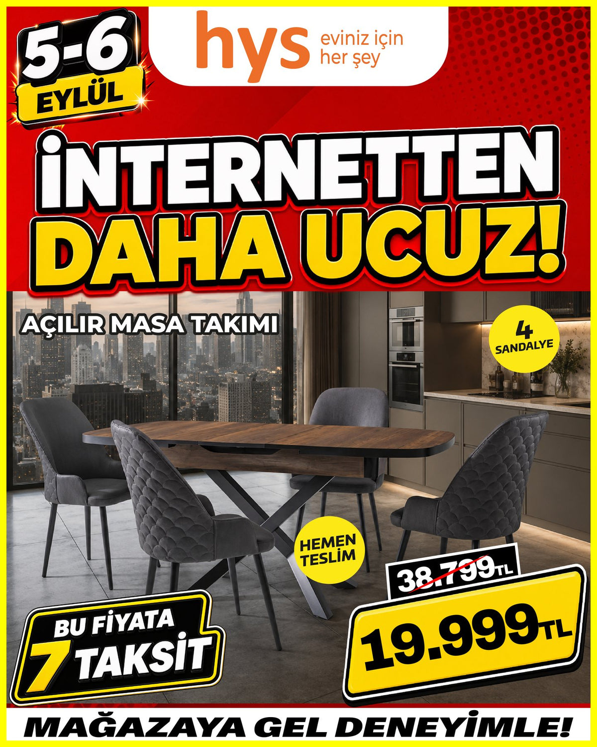 Açılır Masa Takımı 4 Sandalyeli Ürün ana görseli