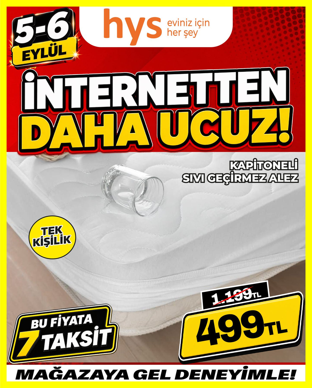 Kapitoneli Sıvı Geçirmez Alez Tek Kişilik