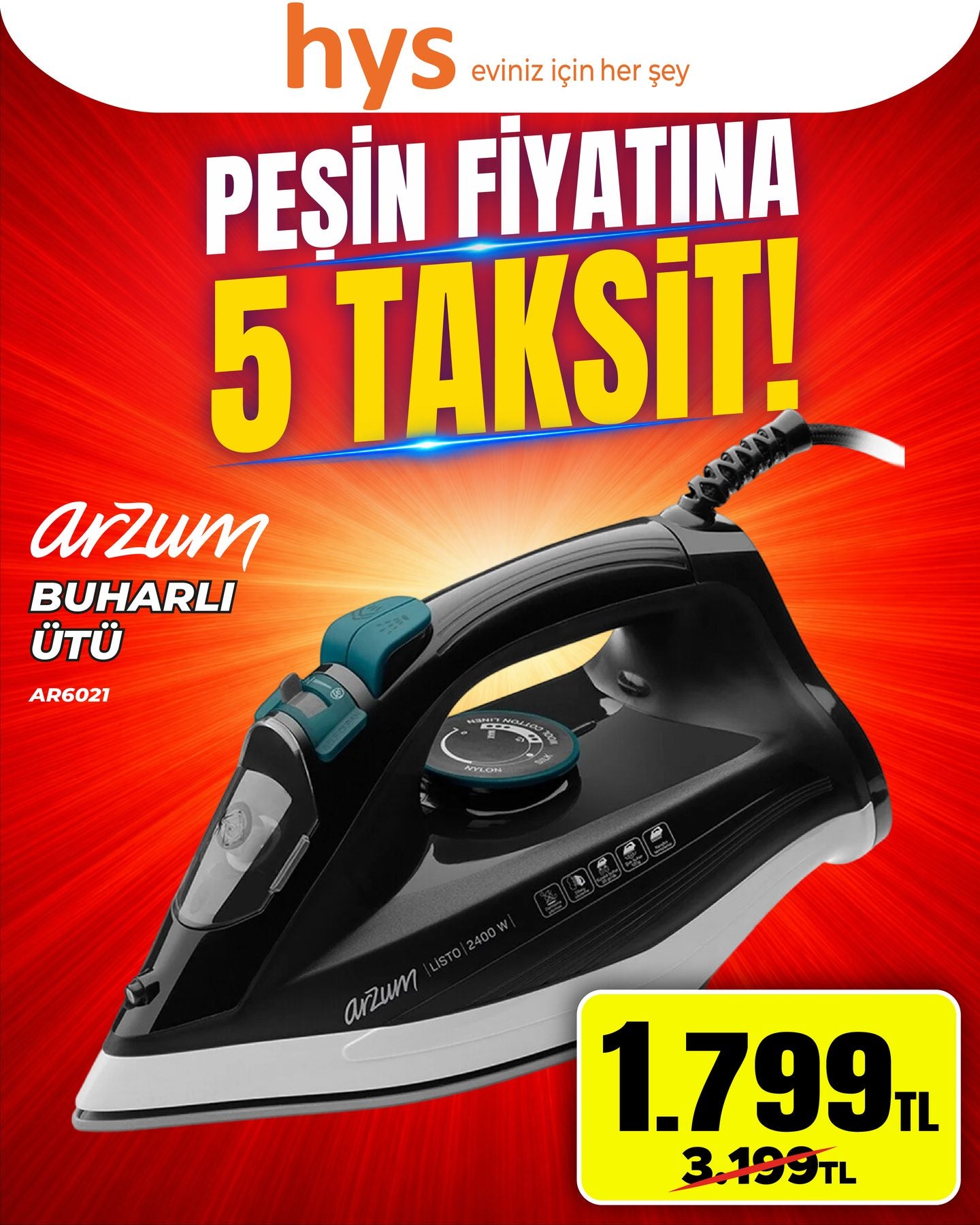 Arzum Buharlı Ütü Ürün ana görseli