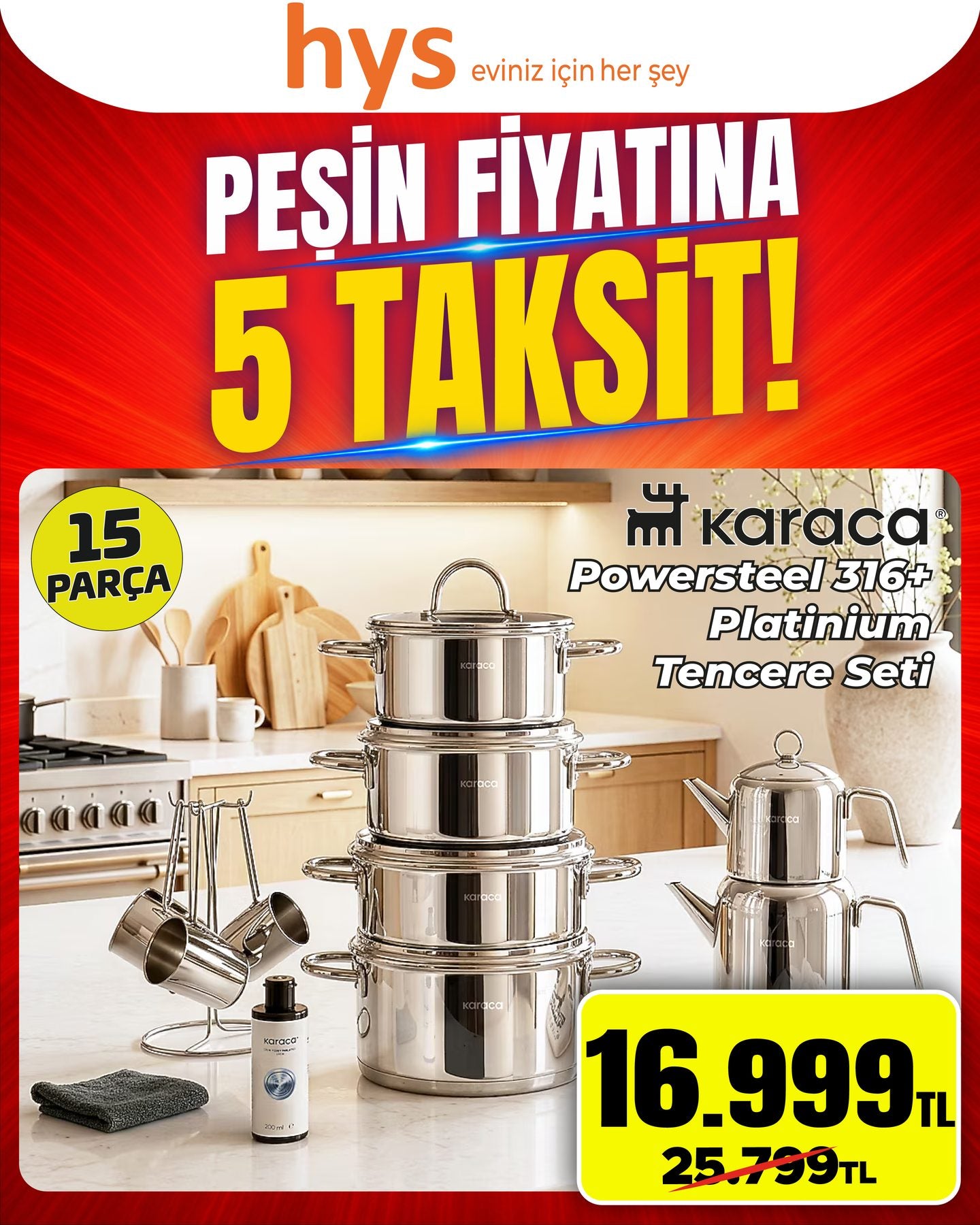 Karaca Powersteel 316 Platinum Tencere Seti 15 Parça Ürün ana görseli