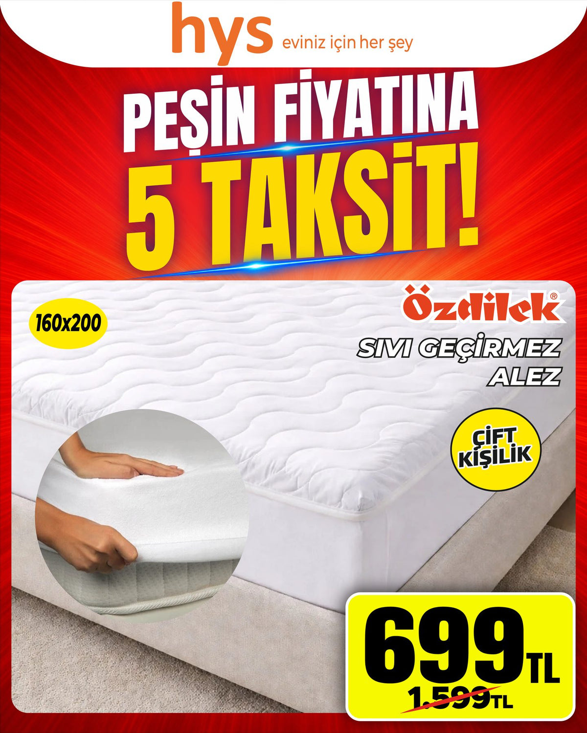Özdilek Sıvı Geçirmez Alez Çift Kişilik Ürün ana görseli