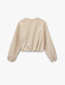 Koton Fermuarlı Bisiklet Yaka Uzun Kollu Crop Kaşe Kolej Bomber Ceket