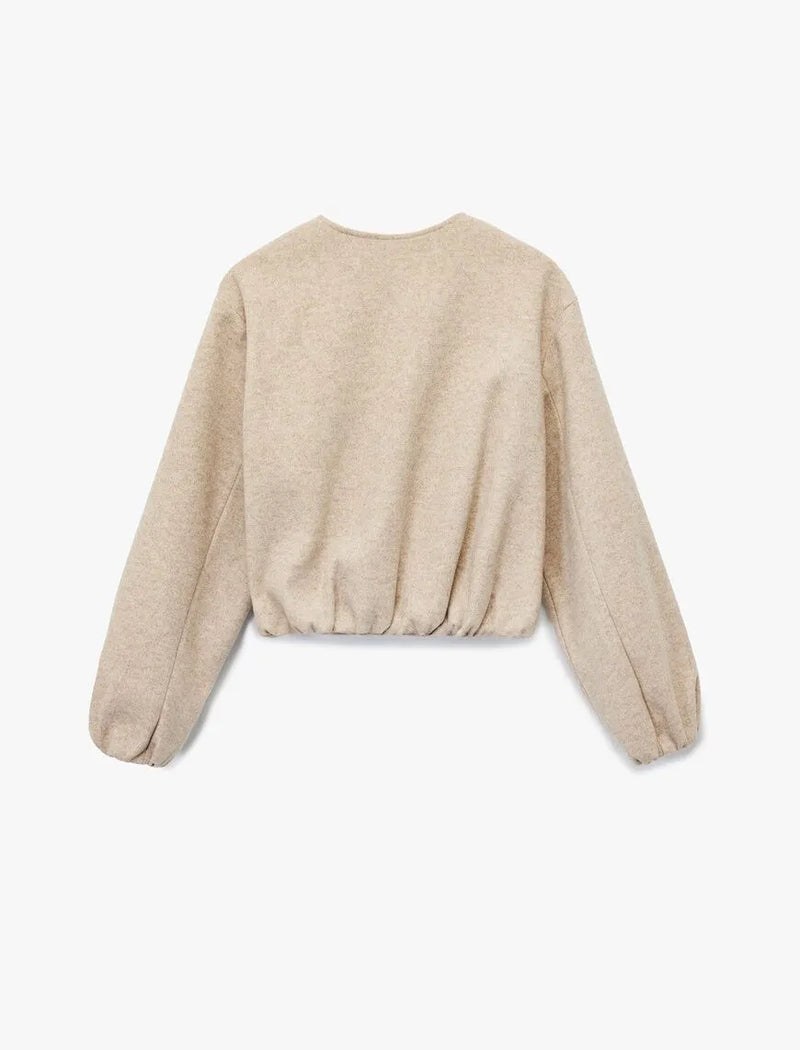 Koton Fermuarlı Bisiklet Yaka Uzun Kollu Crop Kaşe Kolej Bomber Ceket