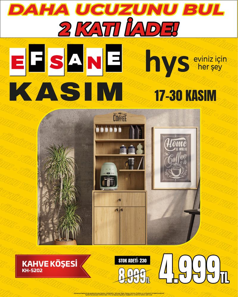 KH-5202 Dekoratif Raflı ve Dolaplı Kahve Köşesi & Servis Ünitesi