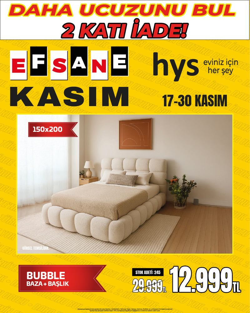 BUBBLE Pofuduk Tasarımlı Modern Lüks Baza ve Başlık Seti (150x200 cm)