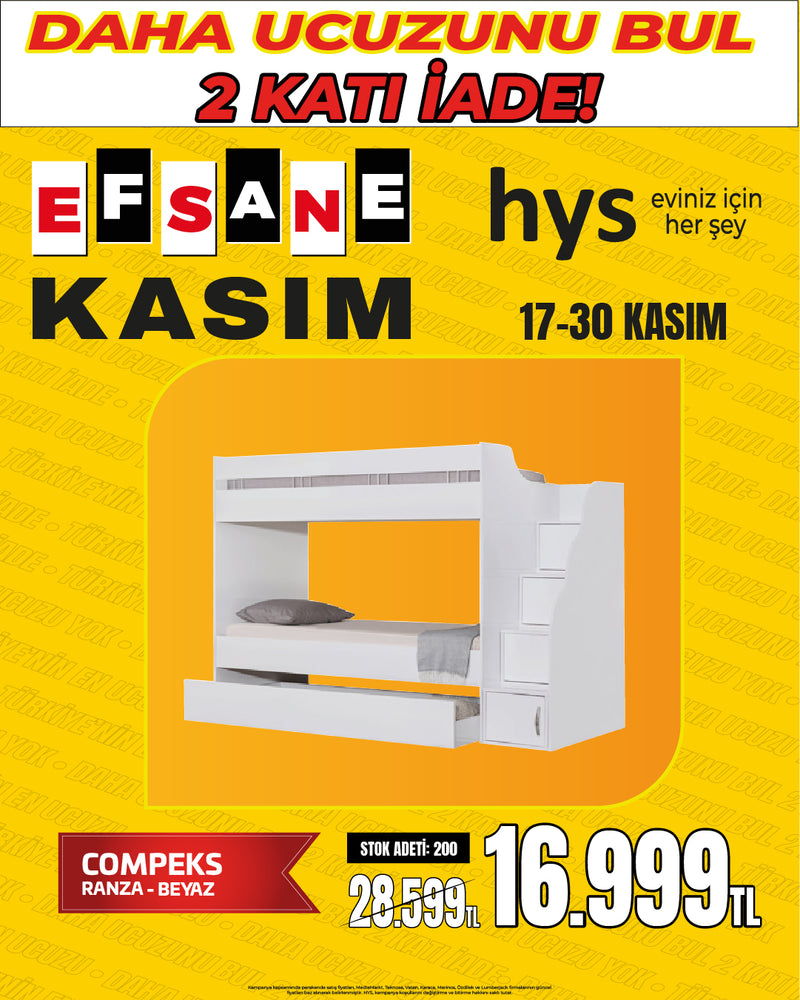 COMPEKS Çocuk Odası Çekmeceli Merdivenli Fonksiyonel Ranza (Beyaz)