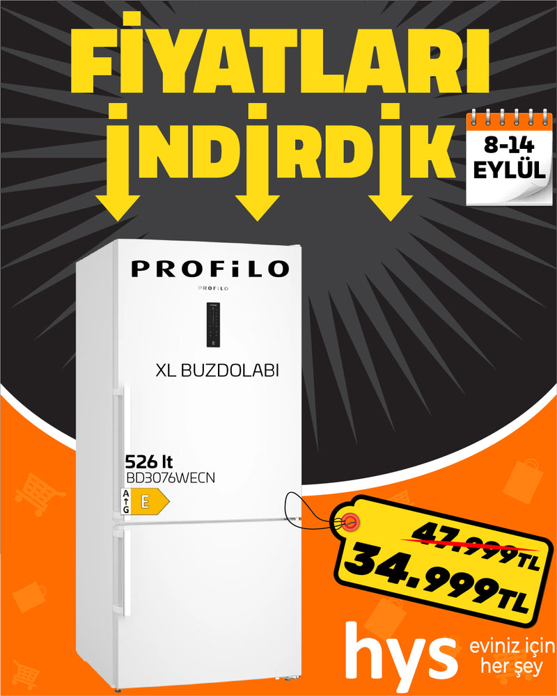 Profilo BD3076WECN XL Buzdolabı – 526 Litre, High-Gloss Beyaz