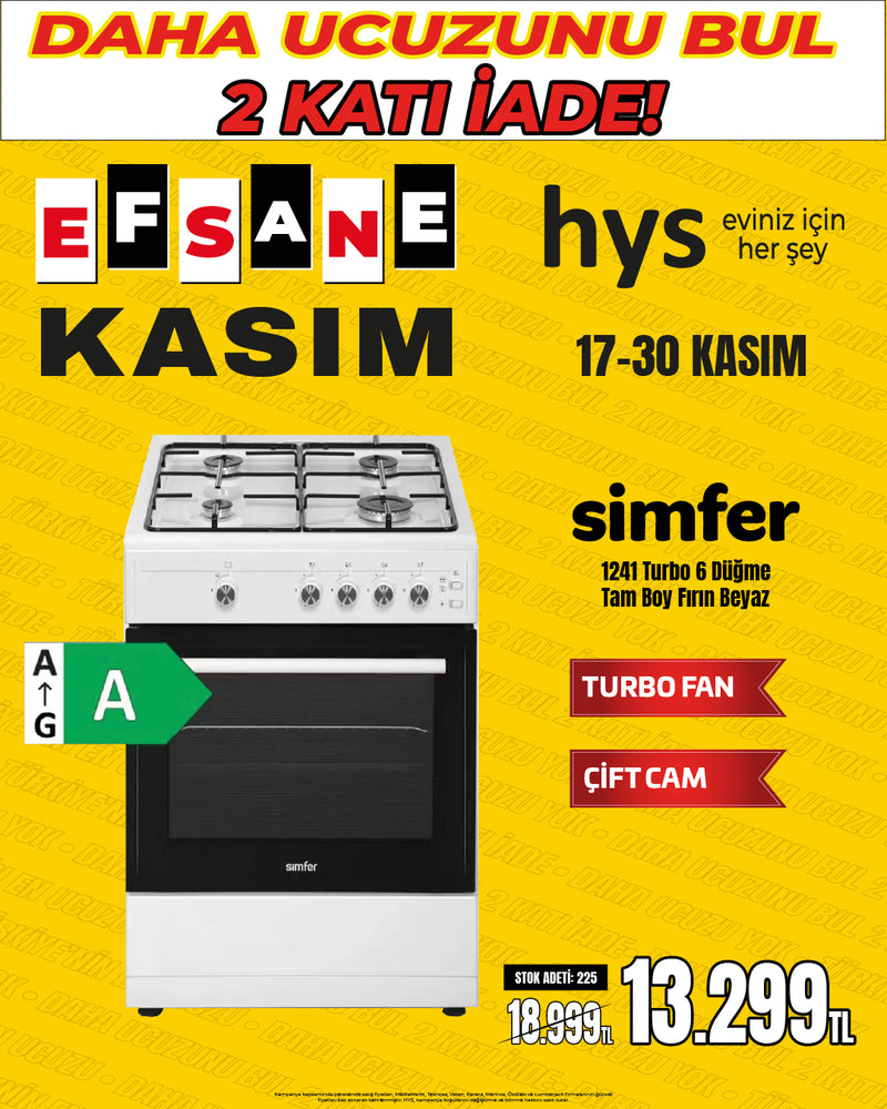 Simfer 1241 Turbo 6 Düğme Tam Boy Fırın