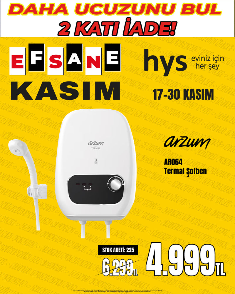 Arzum AR064 Termal Elektrikli Şofben - Beyaz | Ani Su Isıtıcı