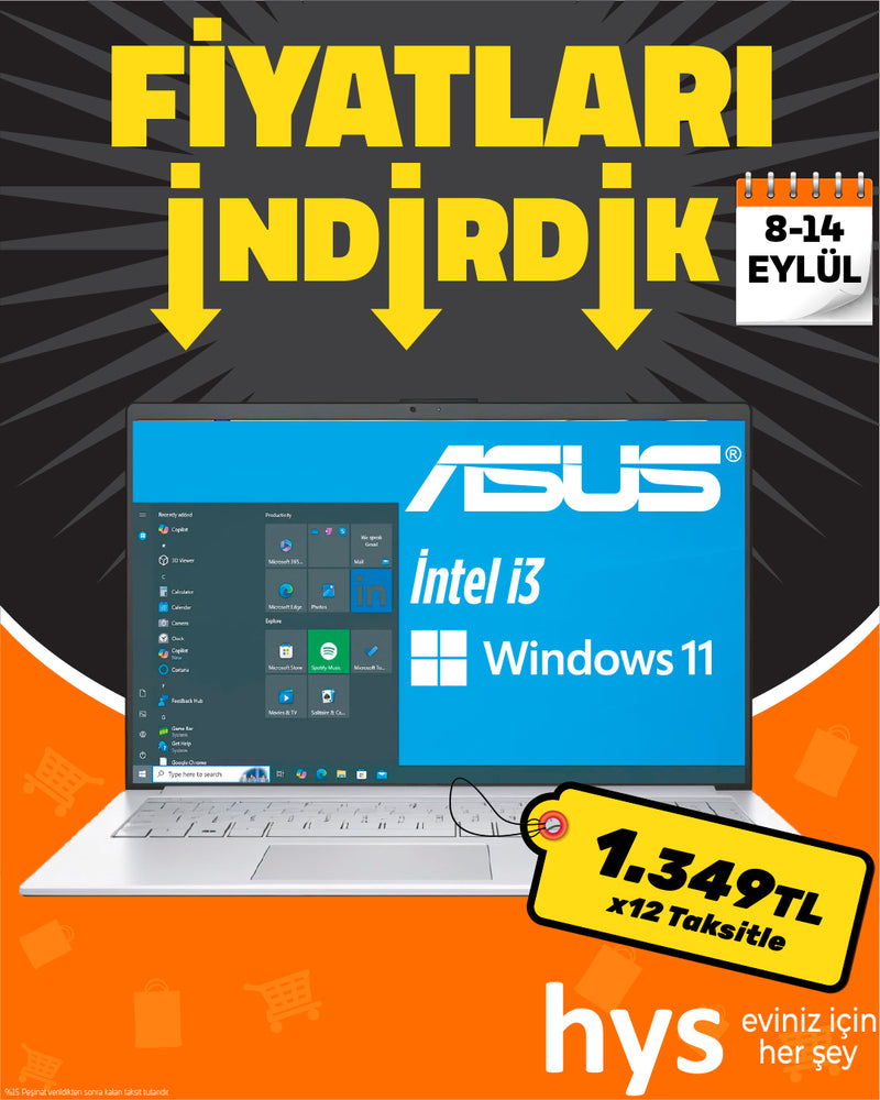 ASUS Intel Core i3 8GB RAM 512GB SSD 15.6" WİN11 Notebook