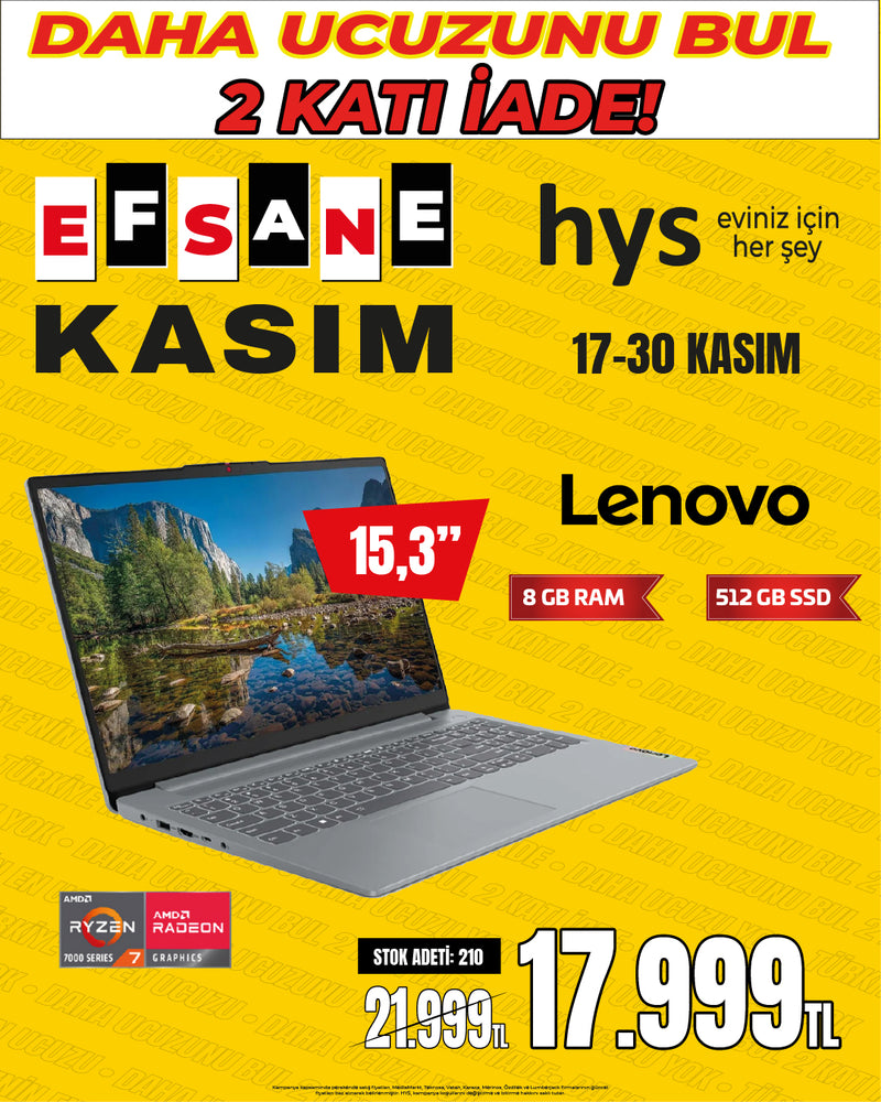 Lenovo 15.3" AMD Ryzen 7000 Serisi 8 GB RAM/512 GB SSD Dizüstü Bilgisayar