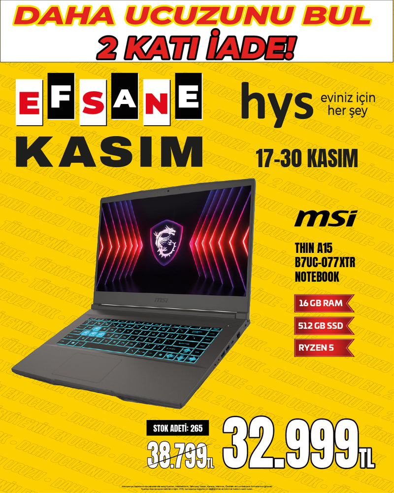 MSI THIN A15 RYZEN 5 İşlemcili 16 GB/512 GB SSD Oyuncu Notebook