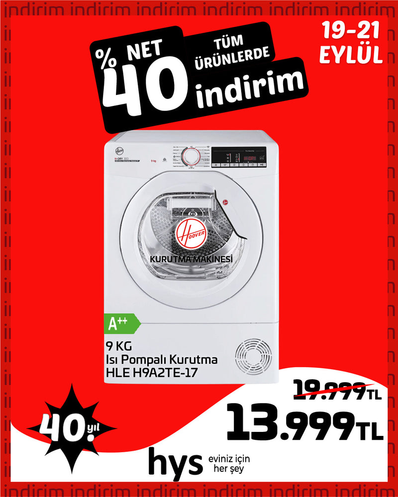 Hoover HLE H9A2TE-17 9 Kg A++ Isı Pompalı Kurutma Maki̇nesi