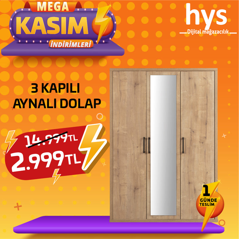 3 KAPILI AYNALI DOLAP