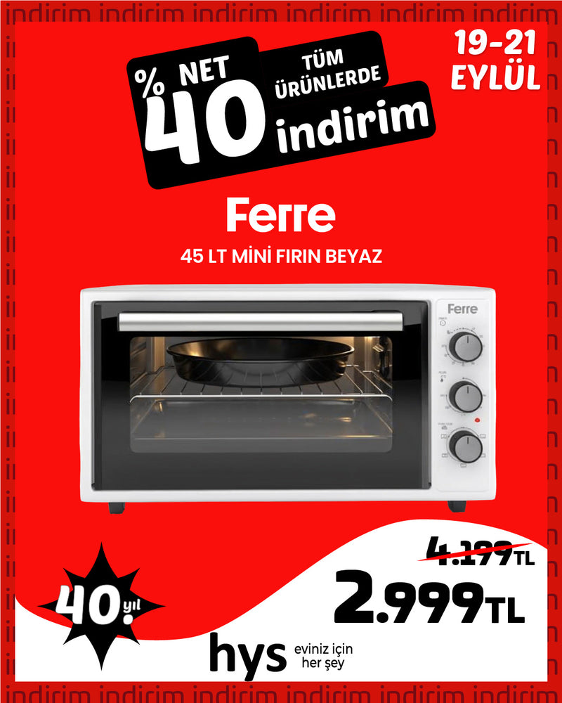 Ferre 45-500 ML Midi Fırın – 45 L, Turbo Fanlı, Beyaz