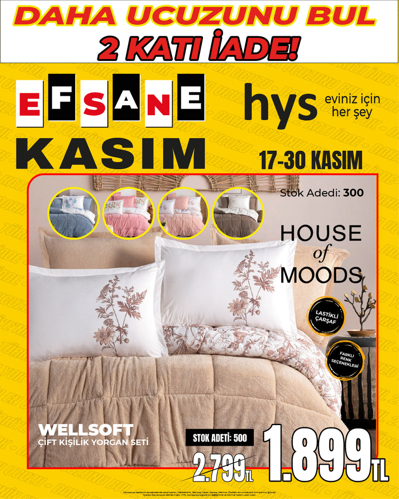 HOUSE of MOODS Wellsoft Çift Kişilik Lastikli Yorgan Seti (Farklı Renkler)