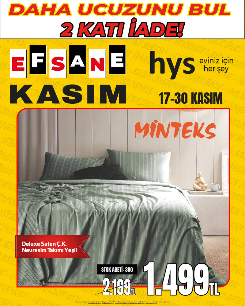 MINTEKS Deluxe Saten Çizgili Çift Kişilik Nevresim Takımı (Yeşil)