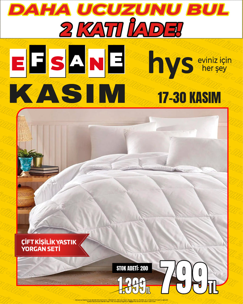 Çift Kişilik Konforlu Dört Mevsim Yastık ve Yorgan Seti (Beyaz)