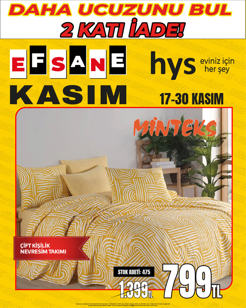 Minteks Çift Kişilik Nevresim Takımı (Sarı)