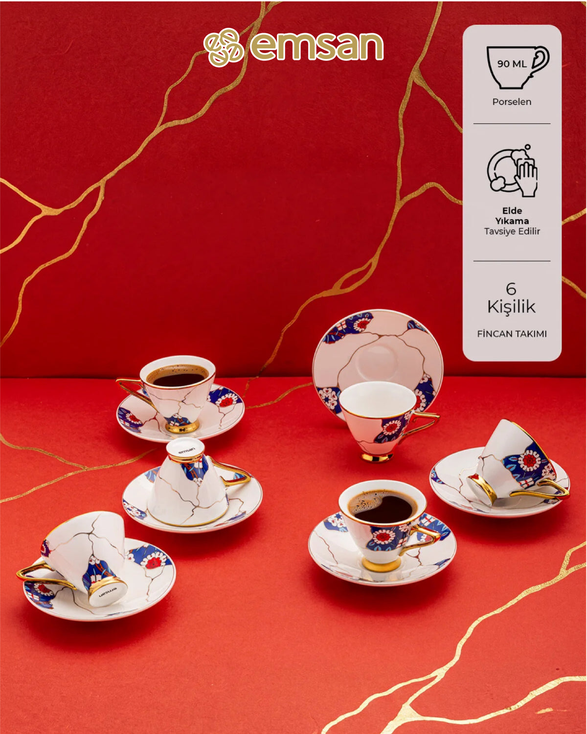 Emsan Kintsugi 6 Kişilik Kahve Fincan Takımı