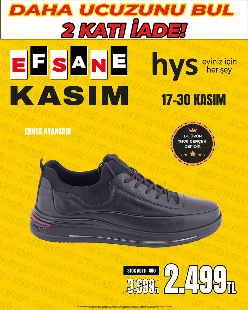 Rahat Tabanlı %100 Gerçek Deri Siyah Erkek Günlük Ayakkabısı