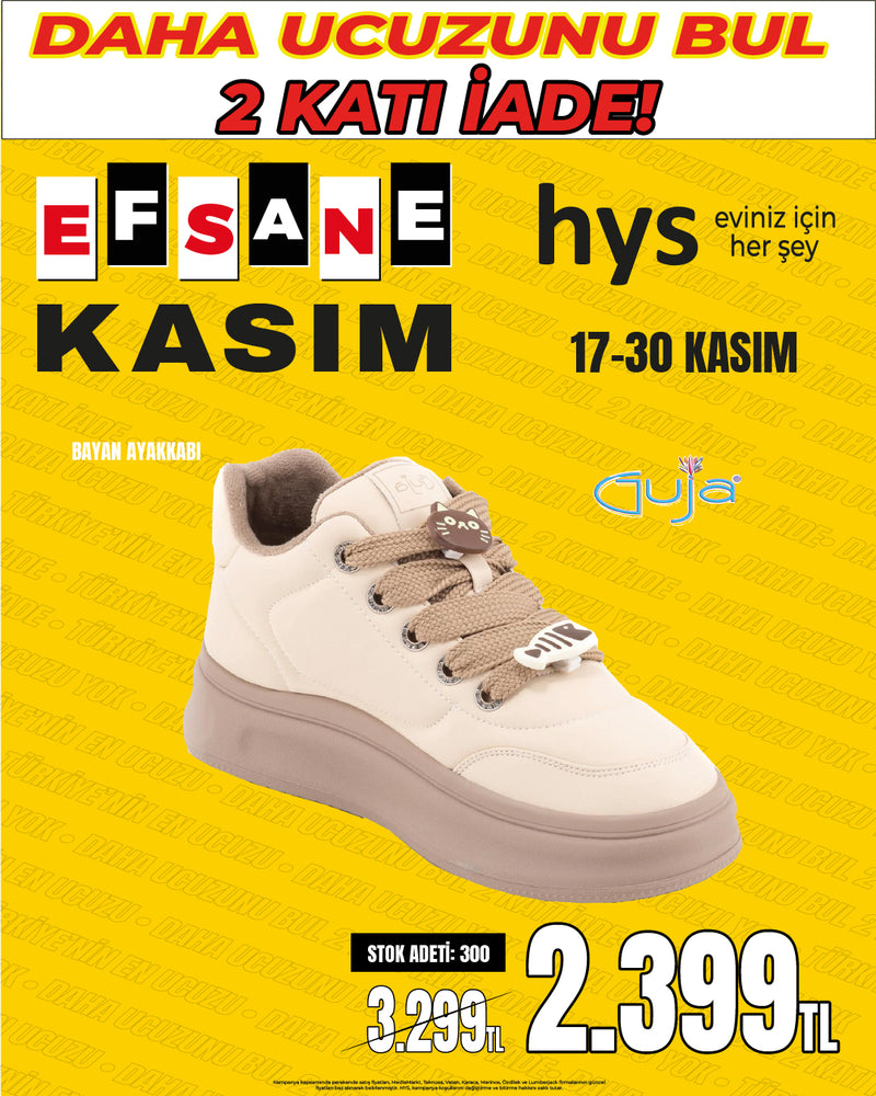 Guja Platform Tabanlı Şişme Dokulu Bayan Spor Ayakkabısı (Krem)