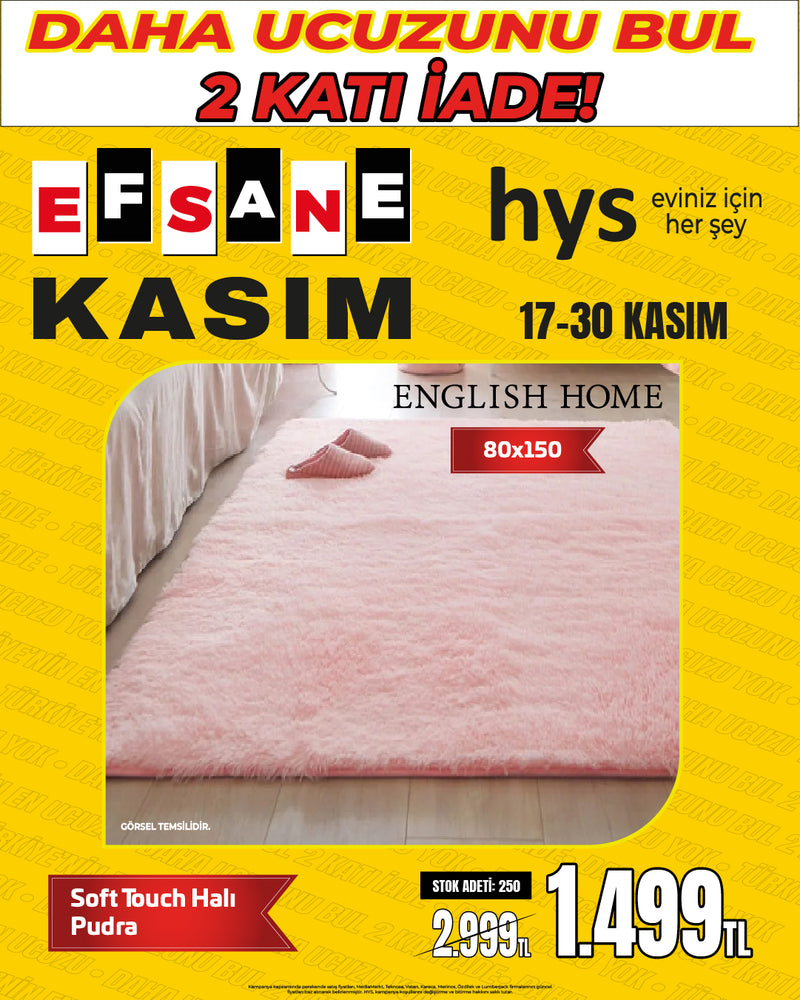 ENGLISH HOME Soft Touch Pudra Rengi Yumuşak Peluş Halı (80x150 cm)