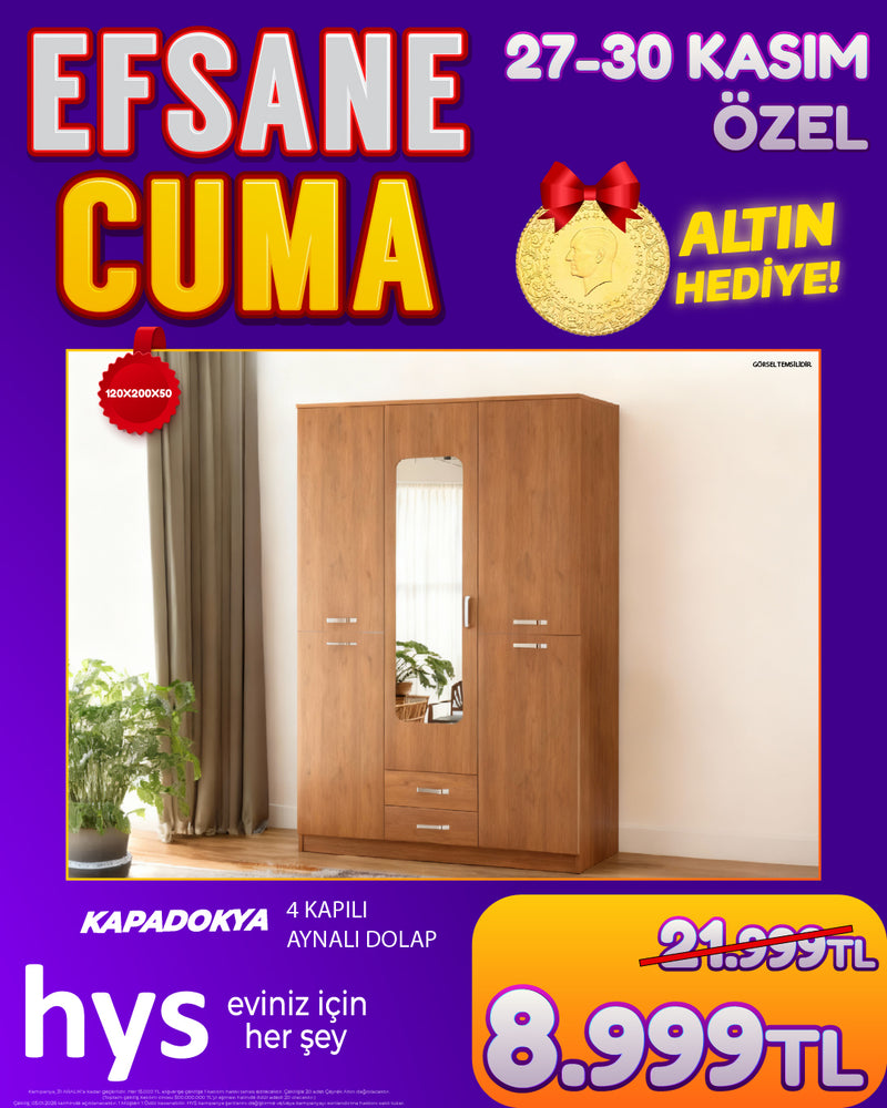 Kapadokya 4 Kapılı Aynalı Dolap