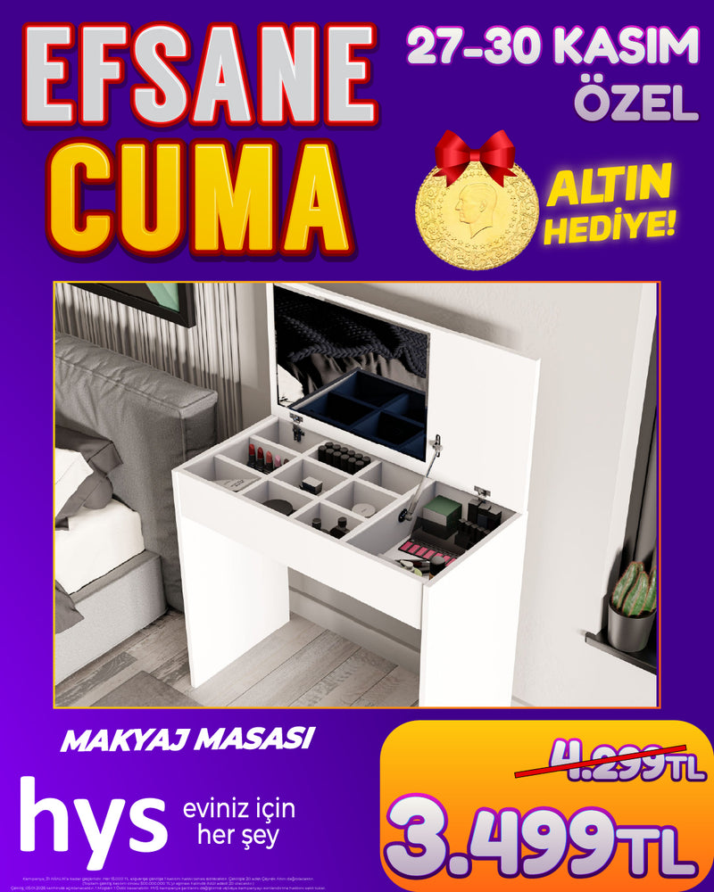 Modern Beyaz Makyaj Masası - Aynalı Kapaklı, Gizli Bölmeli, Çok Amaçlı Takı ve Kozmetik Düzenleyici