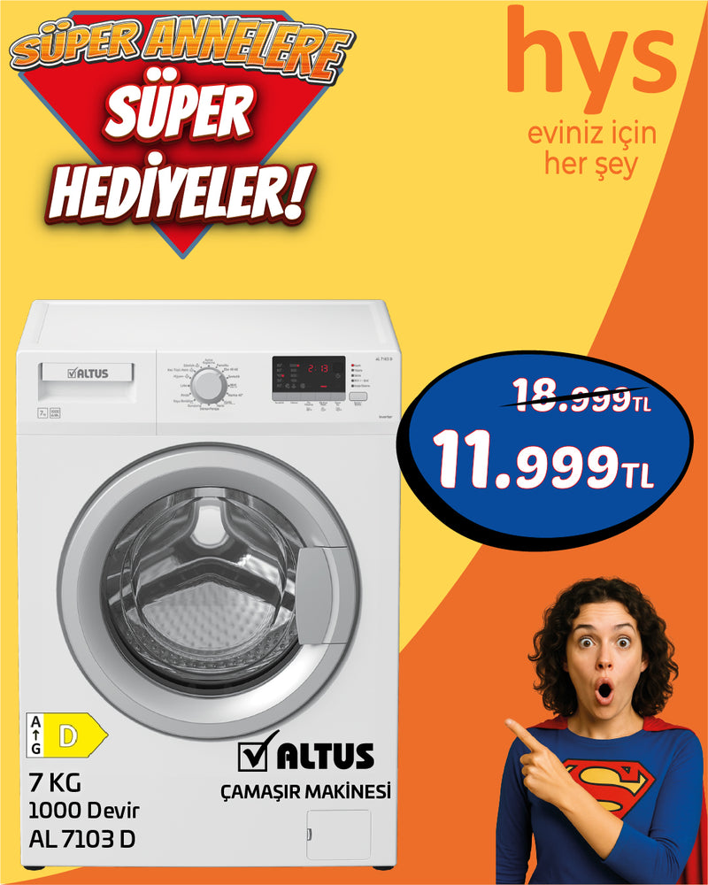 Altus AL 7103 D 7 kg 1000 Devir Çamaşır Makinesi - Beyaz